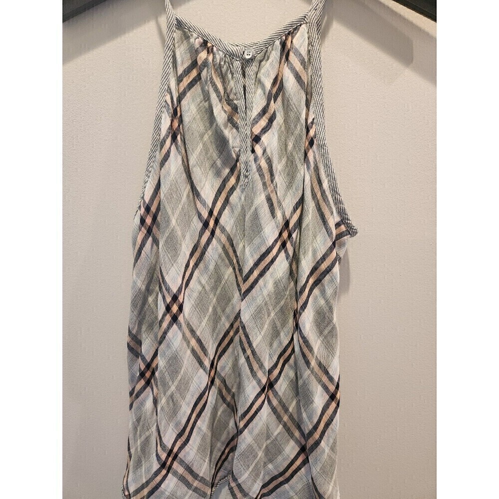 Bella Dahl Anthroplogie Plaid Spaghetti Strap Tank Sz M button closure high low - Picture 4 of 10